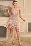 Sparkly Blush Sleeveless Sequined Fringed Gatsby Dress