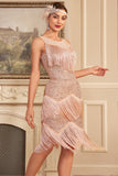 Sparkly Blush Sleeveless Sequined Fringed Gatsby Dress