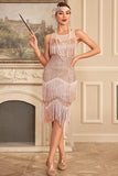 Sparkly Blush Sleeveless Sequined Fringed Gatsby Dress