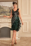 Sparkly Black Sequins Sequined Fringed Gatsby Dress