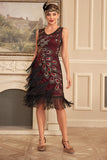 Sparkly Black Sequins Sequined Fringed Gatsby Dress