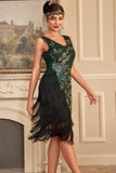 Sparkly Black Sequins Sequined Fringed Gatsby Dress