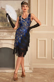 Sparkly Black Sequins Sequined Fringed Gatsby Dress