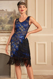 Sparkly Black Sequins Sequined Fringed Gatsby Dress