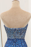 Sparkly Gradient Blue Mermaid Sweetheart Sequined Strapless Long Prom Dress