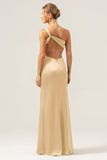 Dark Green Elegant Mermaid One Shoulder Pleated Backless Bridesmaid Dress with Slit