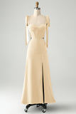 Olive  A Line Spaghetti Straps Floor Length Dress with Slit