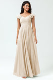 Lace-Up Back Cross A Line Chiffon Bridesmaid Dress with Ruffles