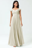 Lace-Up Back Cross A Line Chiffon Bridesmaid Dress with Ruffles