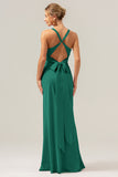 Champagne Mermaid Deep V Neck Ruched Long Bridesmaid Dress with Lace Up Back