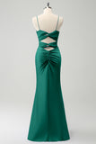 Elegant Dark Green Mermaid Front Criss Cross Pleated Long Bridesmaid Dress