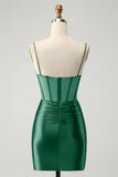 Chic Dark Green Bodycon Pleated Corset Short Homecoming Dress with Beading