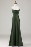 A-Line Spaghetti Straps Sleeveless Satin Maxi Bridesmaid Dress With Slit