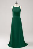 Dark Green A Line Backless Long Bridesmaid Dress with Sleeveless