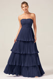 Burgundy A-Line Sweetheart Tiered Floor Length Chiffon Bridesmaid Dress