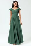 Lace-Up Back Cross A Line Chiffon Bridesmaid Dress with Ruffles