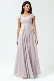 Lace-Up Back Cross A Line Chiffon Bridesmaid Dress with Ruffles