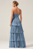 Burgundy A-Line Sweetheart Tiered Floor Length Chiffon Bridesmaid Dress