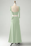 Olive  A Line Spaghetti Straps Floor Length Dress with Slit