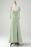 Olive  A Line Spaghetti Straps Floor Length Dress with Slit