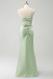 Dark Green Mermaid Front Criss Cross Ruched Long Bridesmaid Dress