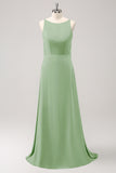 Dark Green A Line Backless Long Bridesmaid Dress with Sleeveless