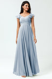 Lace-Up Back Cross A Line Chiffon Bridesmaid Dress with Ruffles