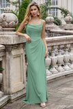 Black Sheath Spaghetti Straps Chiffon Floor Length Bridesmaid Dress