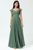 Lace-Up Back Cross A Line Chiffon Bridesmaid Dress with Ruffles