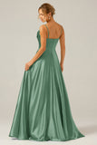 Dusty Sage A-Line Cowl Neck Spaghetti Straps Bridesmaid Dress With Sequins