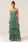 A-Line Strapless Tiered Pleated Bridesmaid Dress [US WAREHOUSE]- Random Color