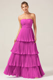 A-Line Strapless Tiered Pleated Bridesmaid Dress [US WAREHOUSE]- Random Color