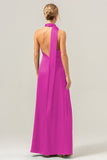 Peacock Sheath Deep V Neck Open Back Long Satin Bridesmaid Dress with Streamer