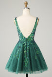 Sparkly Dark Green A Line Glitter Short Homecoming Dress with Sequins