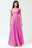 Lace-Up Back Cross A Line Chiffon Bridesmaid Dress with Ruffles