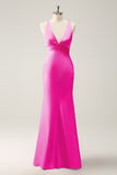 Mermaid Deep V Neck Pleated Backless Bridesmaid Dress with Lace Up Back