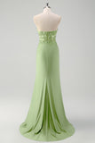 Green Strapless Mermaid Corset Pleated Long Prom Dress with Slit