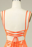 Gorgeous Orange Spaghetti Straps Tight Glittler Corset Homecoming Dress with Lace Up Back