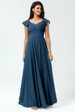 Lace-Up Back Cross A Line Chiffon Bridesmaid Dress with Ruffles