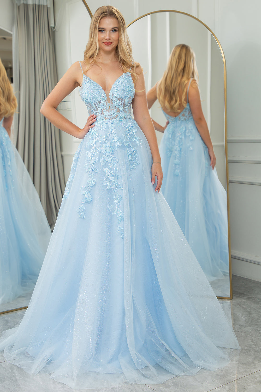 Angelsbridep Sky Blue A-line Lace Up Corset Prom Dresses Robes De
