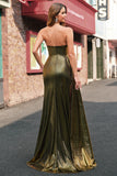 Sparkly Golden Mermaid Strapless Streamer Metallic Long Prom Dress with Slit