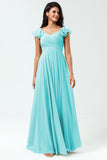 Lace-Up Back Cross A Line Chiffon Bridesmaid Dress with Ruffles