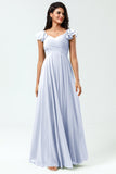 Lace-Up Back Cross A Line Chiffon Bridesmaid Dress with Ruffles