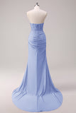 Fuchsia Mermaid Strapless Corset Appliqued Long Prom Dress with Slit