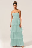 A-Line Strapless Tiered Pleated Bridesmaid Dress [US WAREHOUSE]- Random Color