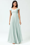 Lace-Up Back Cross A Line Chiffon Bridesmaid Dress with Ruffles