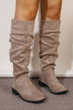 Women's Brown Mid-Calf Thick Heel Retro Style Wrinkled Slouch Boots