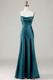 A-Line Spaghetti Straps Sleeveless Satin Maxi Bridesmaid Dress With Slit