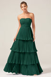 A-Line Strapless Tiered Pleated Bridesmaid Dress [US WAREHOUSE]- Random Color