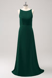 Dark Green A Line Backless Long Bridesmaid Dress with Sleeveless